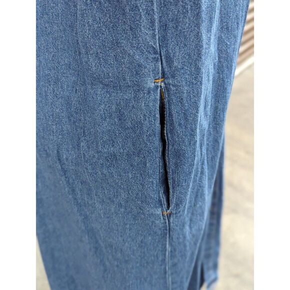 Vintage 90s Style Blue Button Down Denim Long Sleeve Midi Dress Coastal Cowgirl - Picture 5 of 7